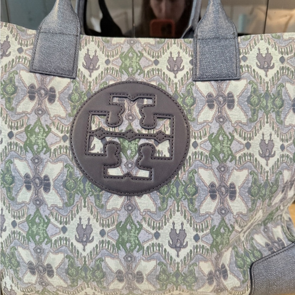 Tory Burch Blue and Green Pattern Tote - Picture 2 of 5